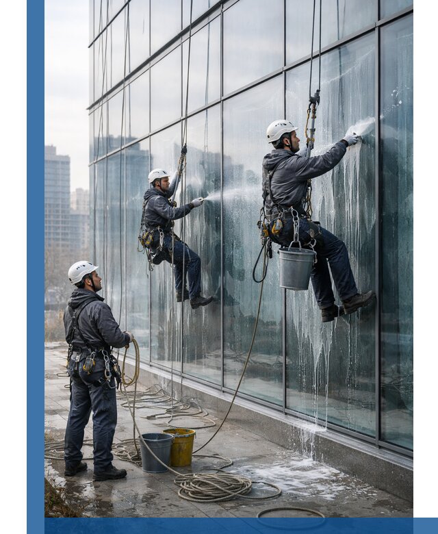 Промышленная мойка панорамных окон на высоте в Фурманове