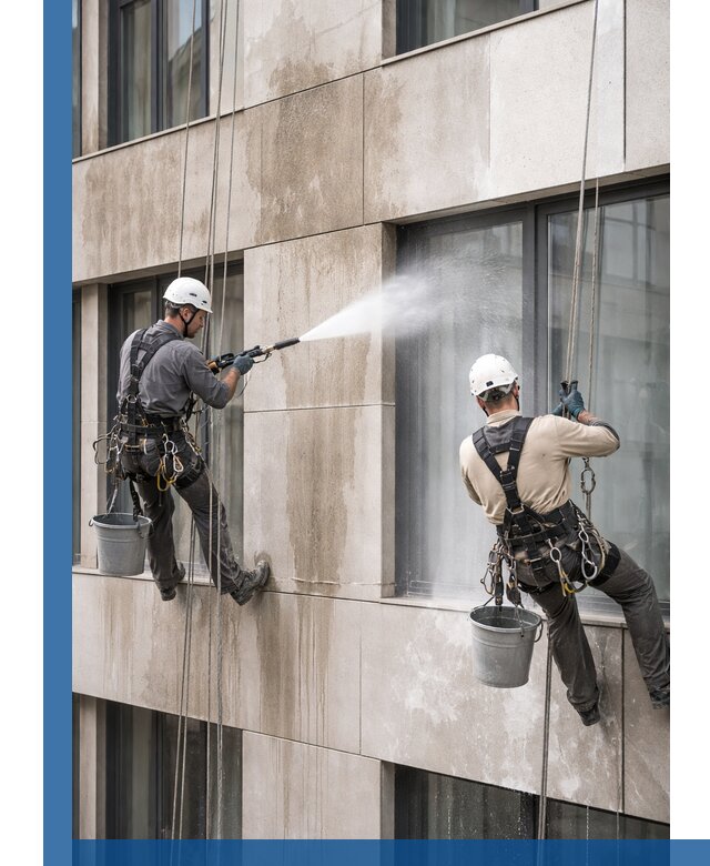 Послестроительная мойка фасада промышленным альпинизмом в Фурманове