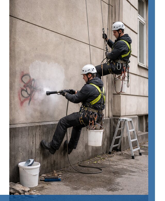 Удаление граффити с фасада в Фурманове от 4585 р. | ВЫСОТНИК-Фрв