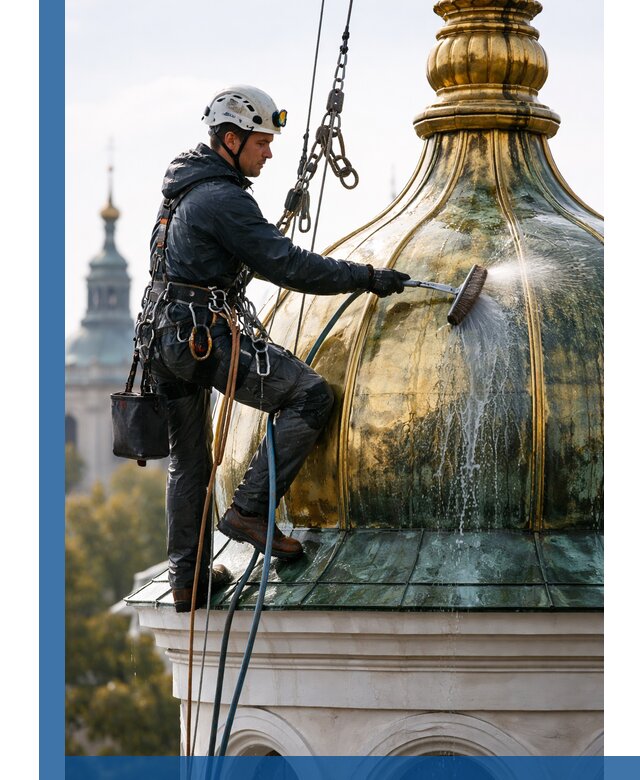 Профессиональная мойка куполов и шпилей высотными альпинистами в Фурманове