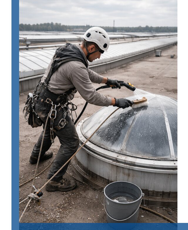 Мойка зенитных фонарей на кровле для промышленных объектов в Фурманове