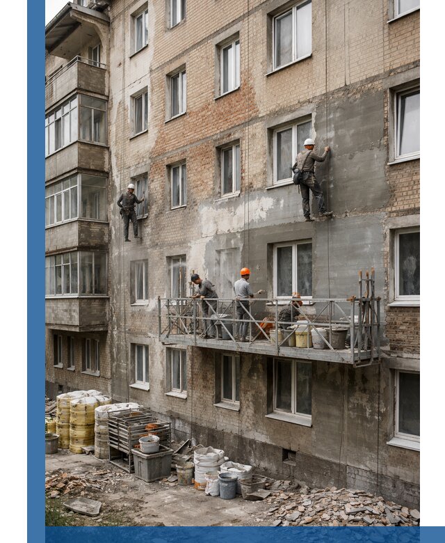 Капитальный ремонт фасада в Фурманове с восстановлением и гидроизоляцией