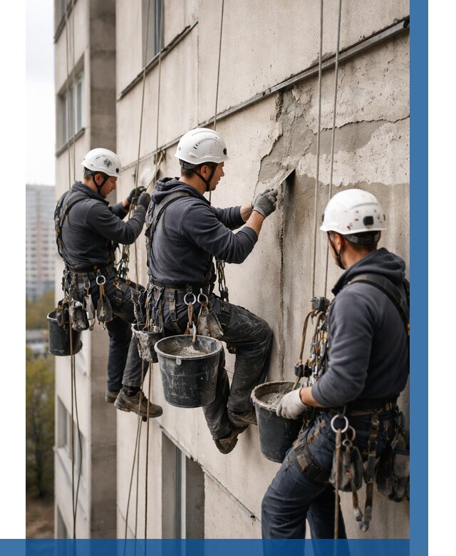 Ремонт бетонных элементов фасада в Фурманове от 2547 р. | ВЫСОТНИК-Фрв