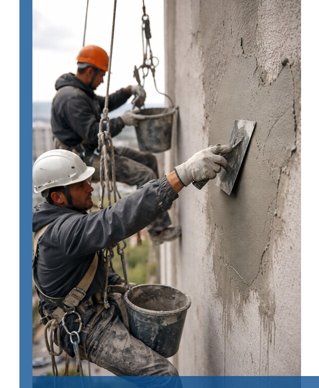 Штукатурка фасада на высоте в Фурманове профессиональные работы