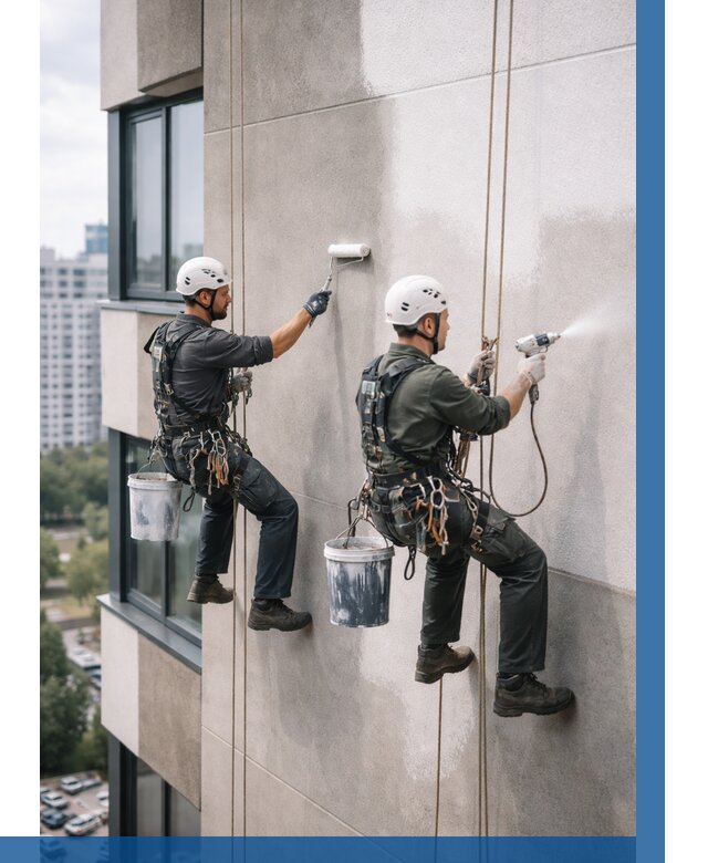 Покраска фасада альпинистами в Фурманове от 306 р. | ВЫСОТНИК-Фрв