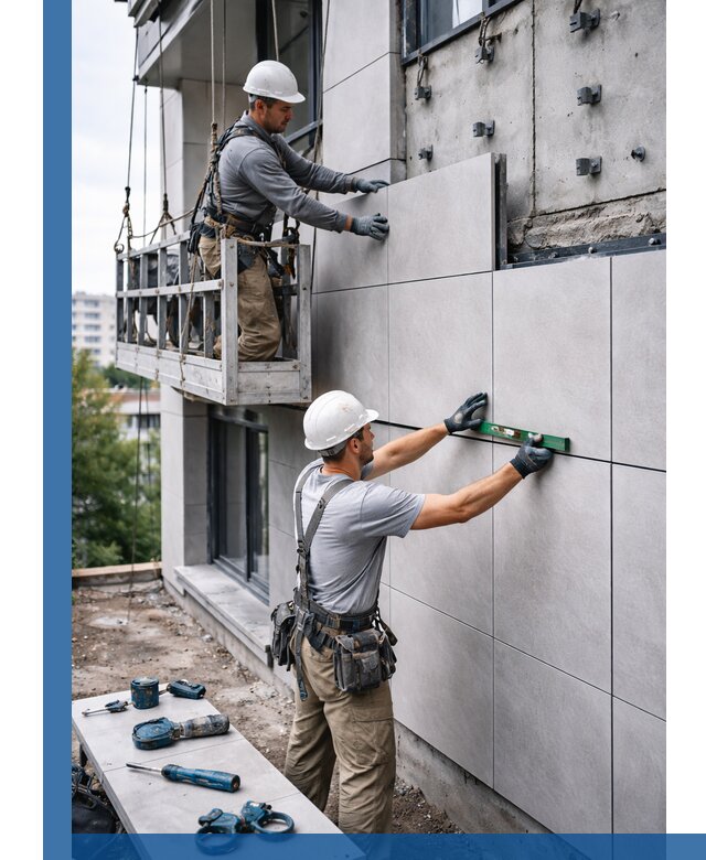 Монтаж керамогранита на фасад в Фурманове под ключ с гарантией качества