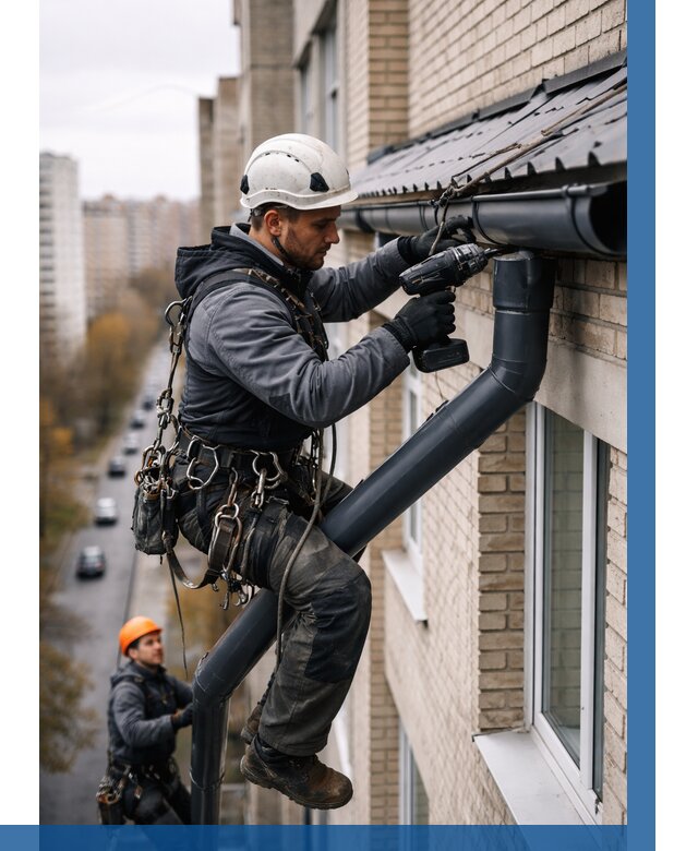 Монтаж водосточной системы на здании в Фурманове от 5094 р. | ВЫСОТНИК-Фрв