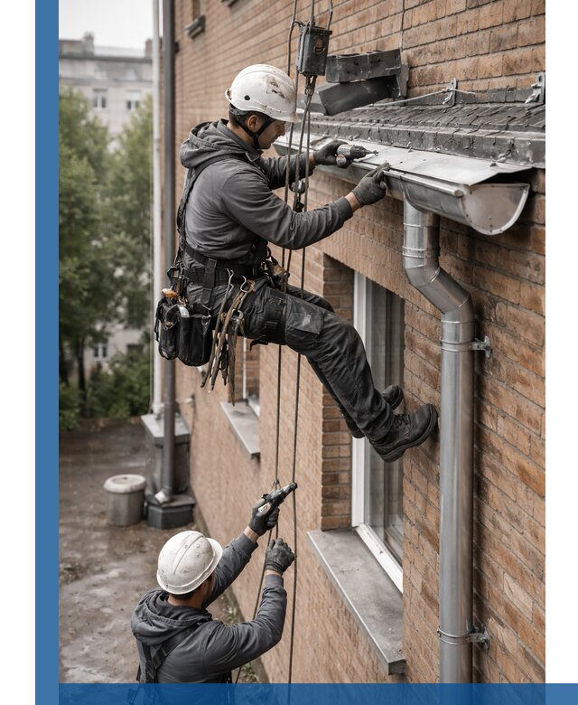 Монтаж водосточной системы на здании в Фурманове под ключ