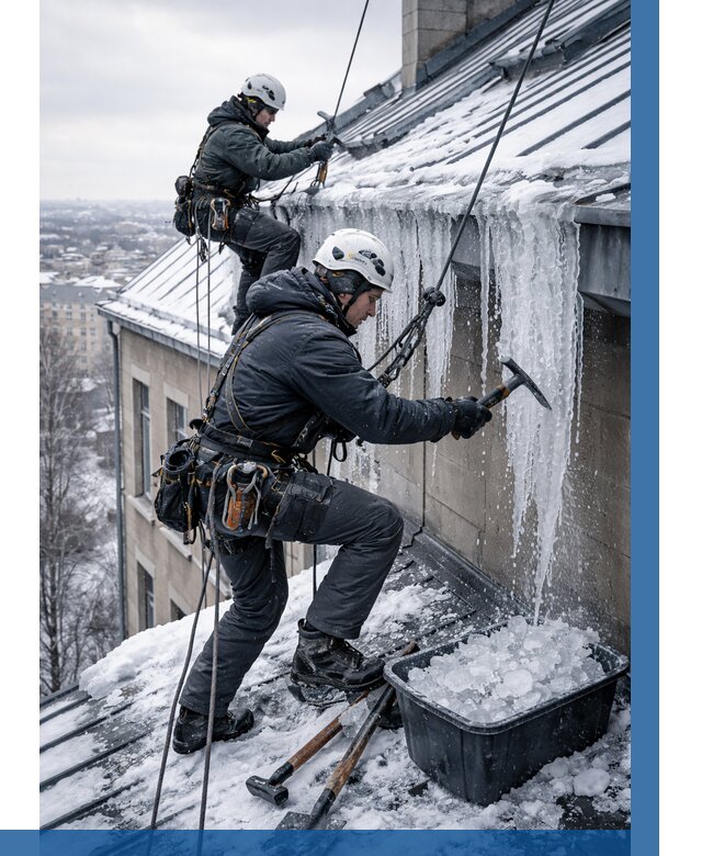 Удаление наледи с кровли в Фурманове от 5603 р. | ВЫСОТНИК-Фрв