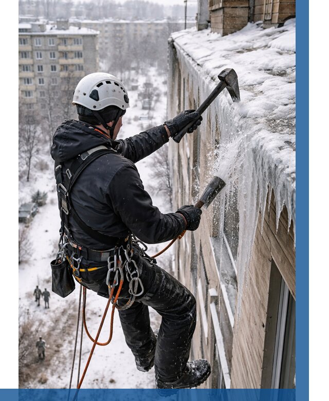 Сбивание сосулек с крыши в Фурманове по цене от 4585 р. | ВЫСОТНИК-Фрв