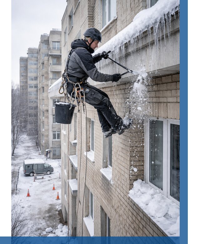 Удаление наледи с карнизов в Фурманове от 357 р. | ВЫСОТНИК-Фрв