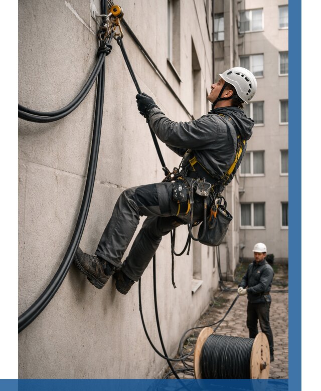 Протяжка кабеля питания на высоте в Фурманове от 458 р. | ВЫСОТНИК-Фрв
