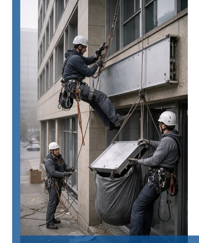 Демонтаж рекламной вывески с высотными работами в Фурманове