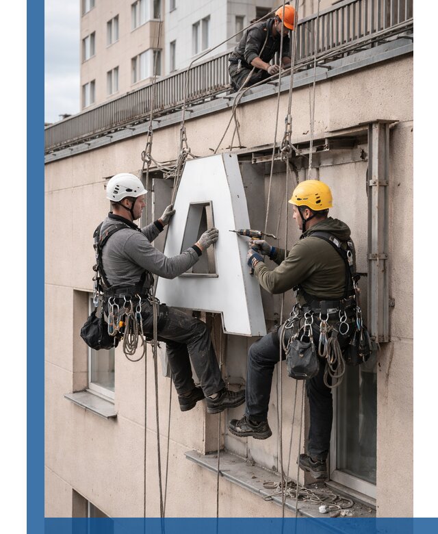 Ремонт и восстановление наружных вывесок на высоте в Фурманове