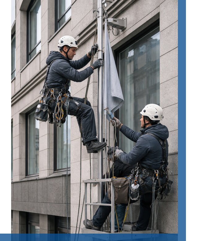 Установка флагов на фасаде в Фурманове от 4585 р. | ВЫСОТНИК-Фрв