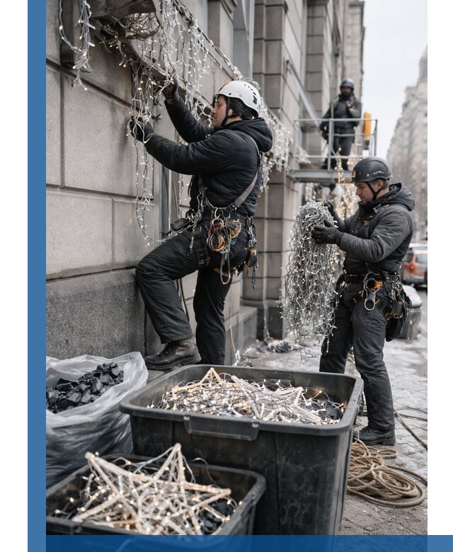 Демонтаж новогоднего оформления и гирлянд в Фурманове