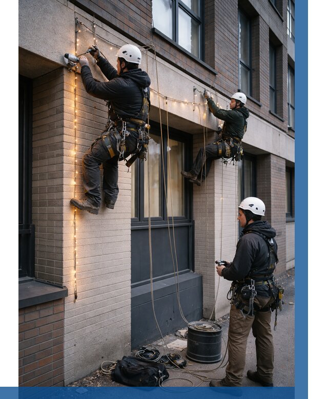 Монтаж гирлянд на фасаде в Фурманове от 3566 р. | ВЫСОТНИК-Фрв