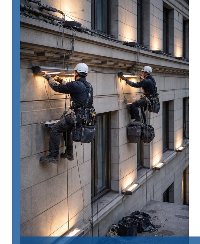 Монтаж архитектурной подсветки фасадов зданий в Фурманове