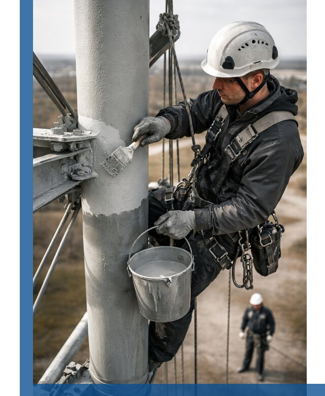 Покраска мачт связи в Фурманове промышленными альпинистами