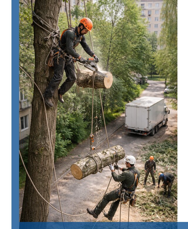 Спил деревьев альпинистами в Фурманове, безопасно и без повреждений