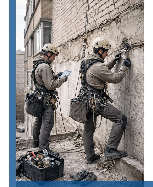 Обследование фасада промышленными альпинистами в Фурманове