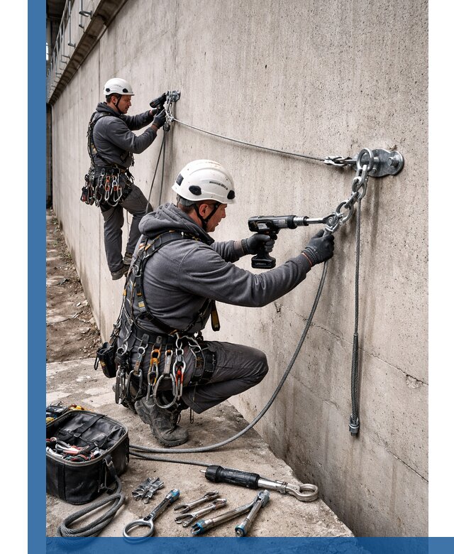 Монтаж анкерных линий высотной безопасности в Фурманове