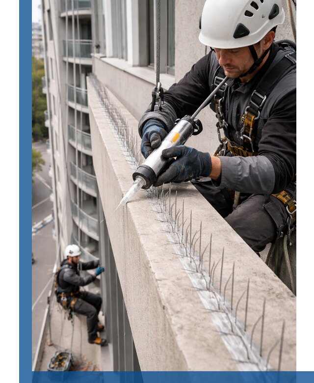 Установка шипов от птиц на фасадах и кровлях в Фурманове